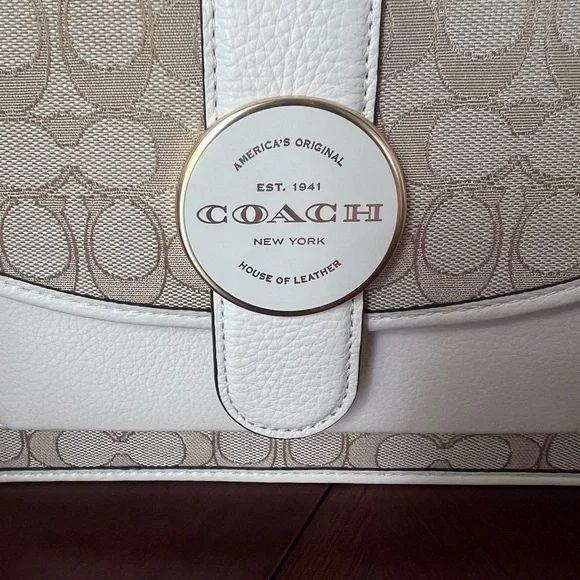 Coach Lonnie Tan and White Crossbody Bag with Signature Canvas NWT - Picture 4 of 9